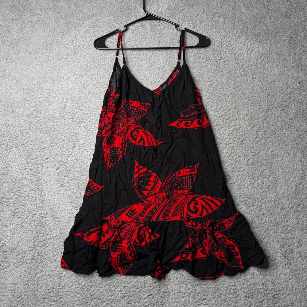 Hula Bay Blouse Women's XXL Black and Red Hawaiian Floral Sleeveless Tank Top